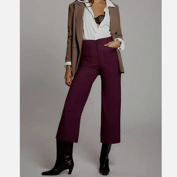 Anthropologie 25P The Colette Cropped Wide-Leg Pants 25 P Dark Plum Purple Maeve